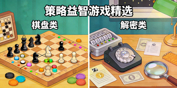 策略益智类游戏展示 - 棋盘类与解密游戏画面