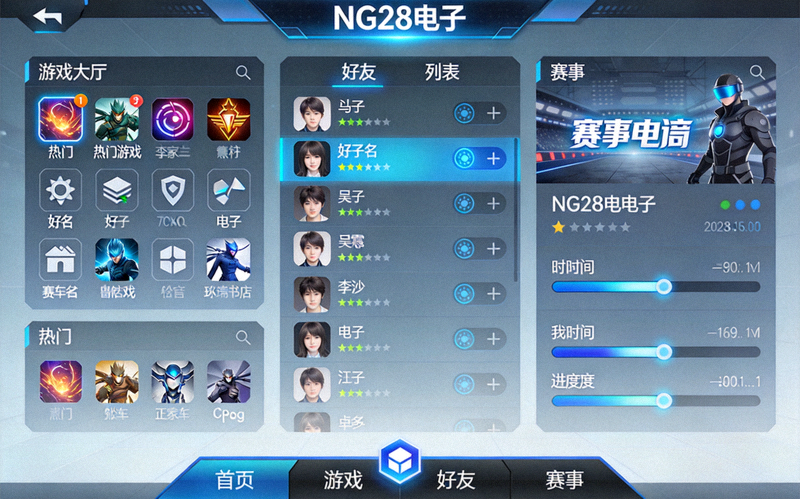 NG28电子PC客户端主界面截图展示 - 包含游戏大厅、好友列表与赛事信息