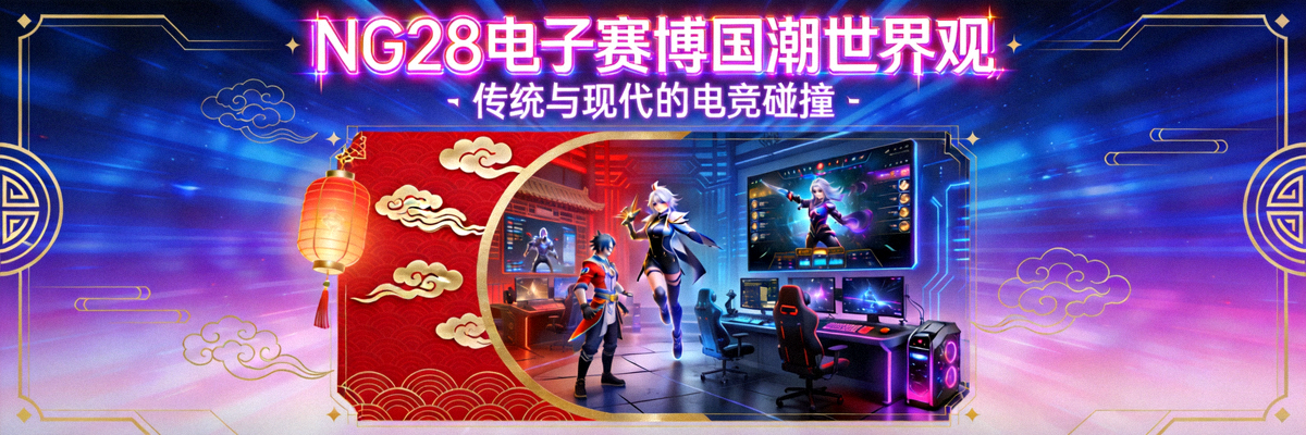 NG28电子赛博国潮世界观大横幅 - 融合传统与现代的电子竞技场景